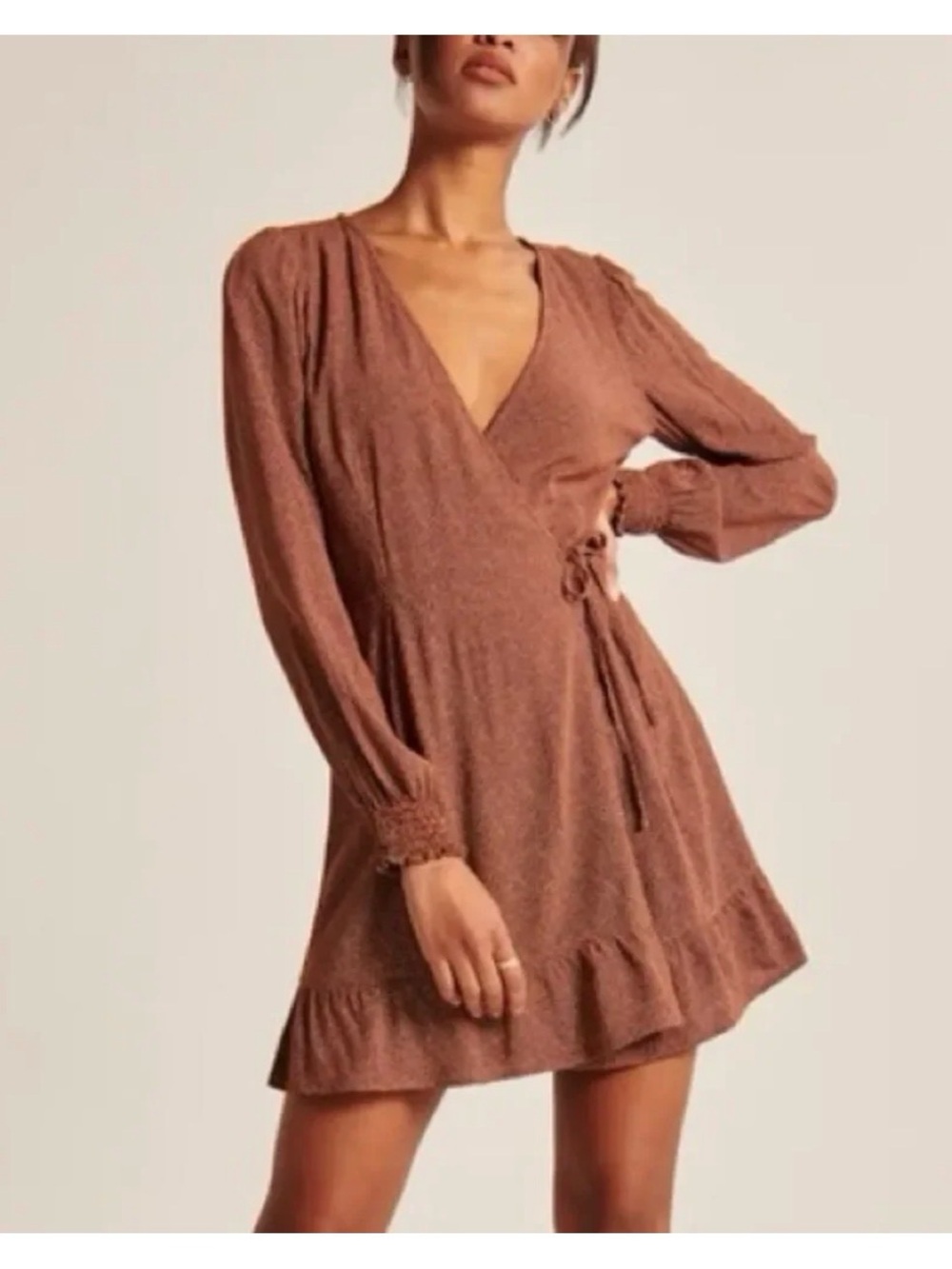 Abercrombie & Fitch Rust Brown Polka Dot Long Sleeve Mini Dress XSP